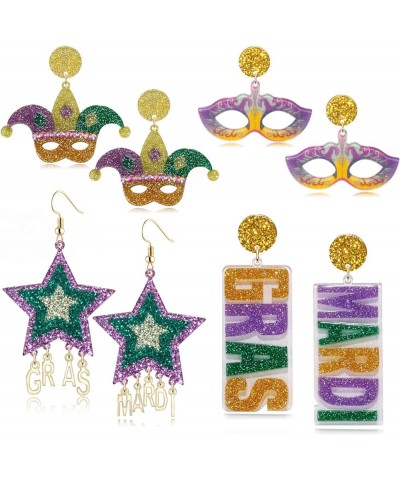 Mardi Gras Earrings for Women Fleur De Lis Carnival Earrings Resin Acrylic Mardi Gras Accessories Fat Tuesday Celebrations Co...