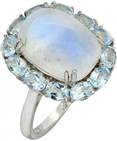 Moonstone and Sky Blue Topaz Cluster Ring Solid 925 Sterling Silver $26.95 Rings