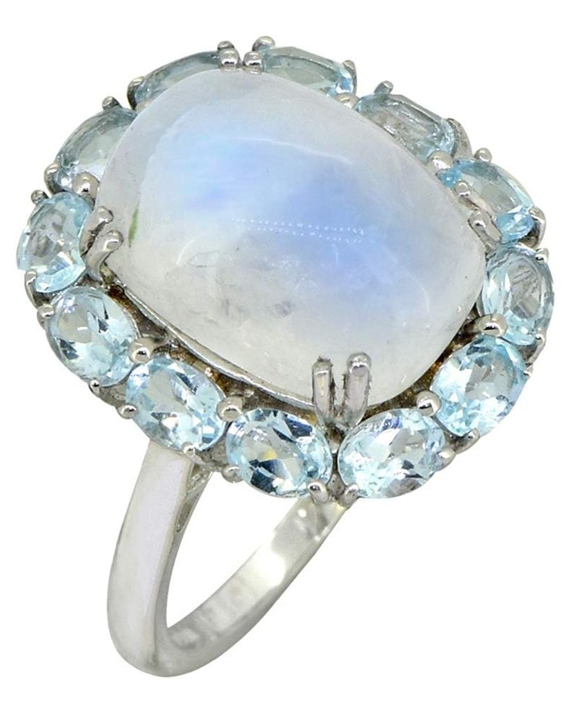 Moonstone and Sky Blue Topaz Cluster Ring Solid 925 Sterling Silver $26.95 Rings