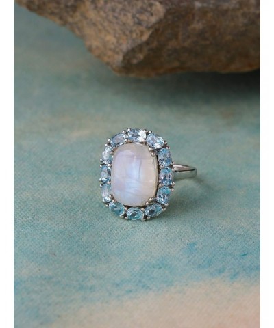 Moonstone and Sky Blue Topaz Cluster Ring Solid 925 Sterling Silver $26.95 Rings