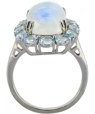 Moonstone and Sky Blue Topaz Cluster Ring Solid 925 Sterling Silver $26.95 Rings