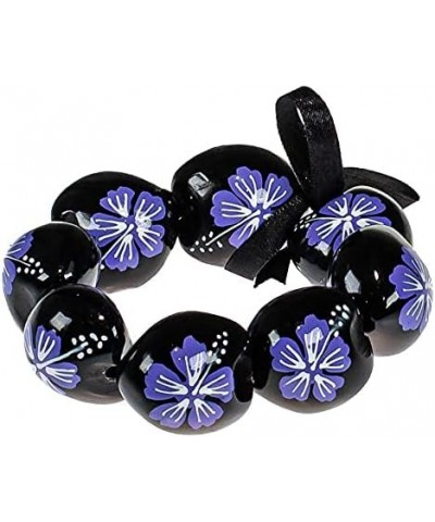 Hand Painted Flower Kukui Bracelet Purple $8.97 Bracelets