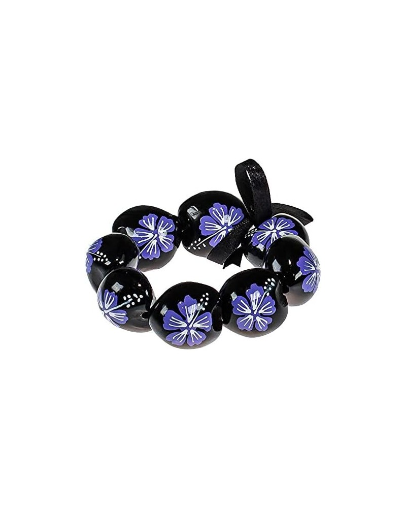 Hand Painted Flower Kukui Bracelet Purple $8.97 Bracelets