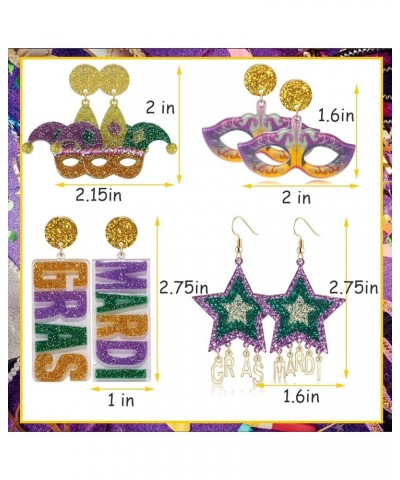 Mardi Gras Earrings for Women Fleur De Lis Carnival Earrings Resin Acrylic Mardi Gras Accessories Fat Tuesday Celebrations Co...