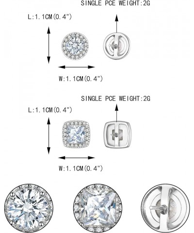 Wedding Stud Earrings for Women Girls, Brilliant White Round Square Cut Cubic Zirconia Halo Earrings Set for Bride (2 Pairs) ...