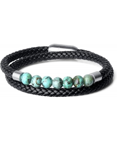 Double Layer Stone Beaded Leather Bracelet 7.5"/Africa Turquoise $13.80 Bracelets