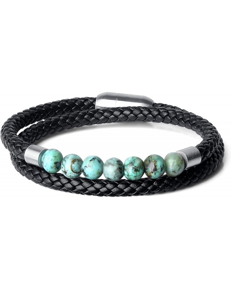 Double Layer Stone Beaded Leather Bracelet 7.5"/Africa Turquoise $13.80 Bracelets