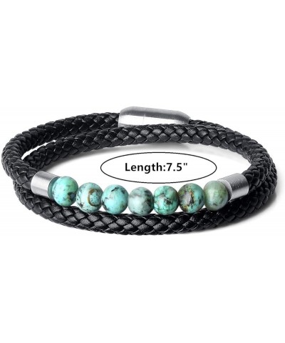 Double Layer Stone Beaded Leather Bracelet 7.5"/Africa Turquoise $13.80 Bracelets