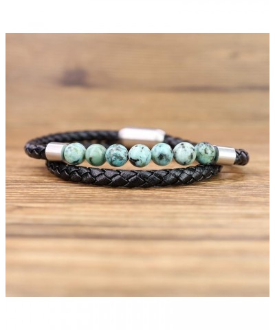 Double Layer Stone Beaded Leather Bracelet 7.5"/Africa Turquoise $13.80 Bracelets