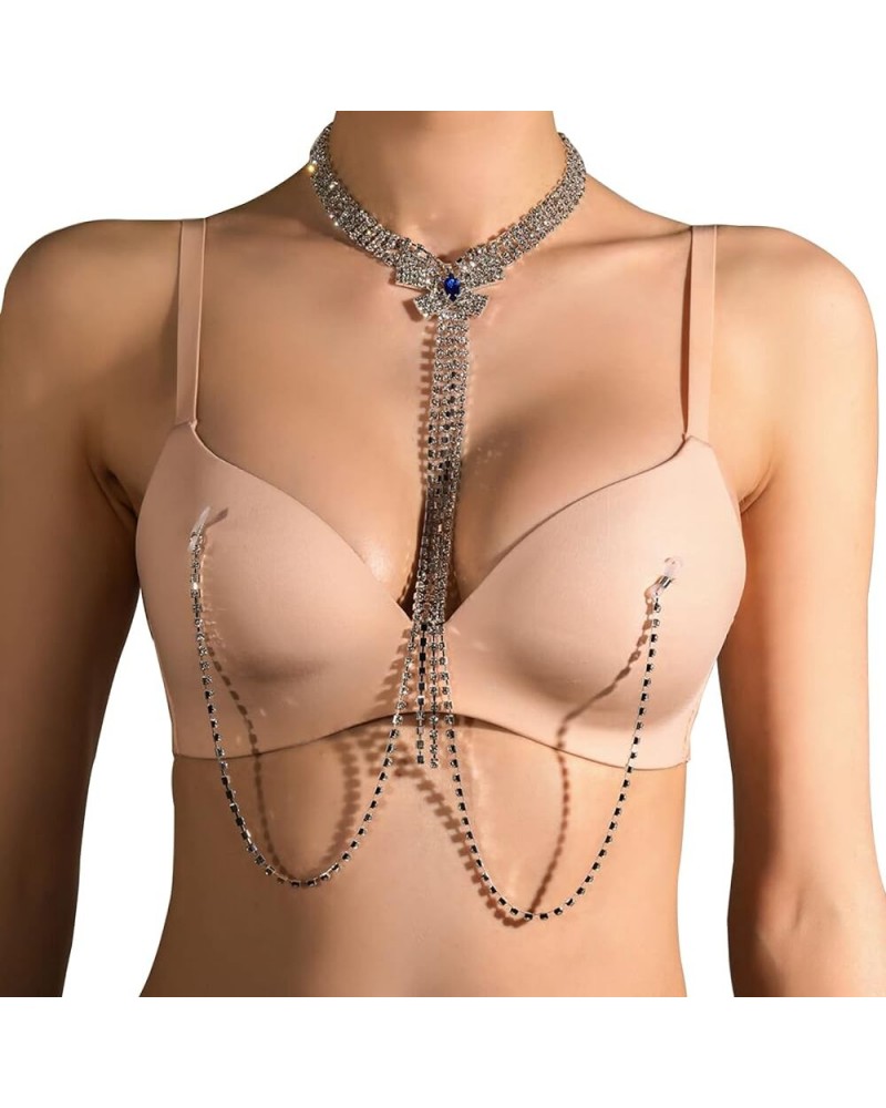 Rhinestone Bra Body Chain Luxury Rhinestone Non Piercing Nipple Body Chain Crystal Underwear Chain Necklace Bikini Body Jewel...