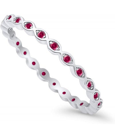 2mm Full Eternity Stackable Band Ring 925 Sterling Silver Choose Color Simulated Ruby CZ $9.20 Rings