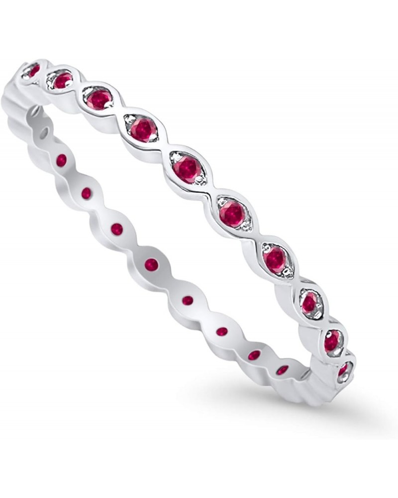 2mm Full Eternity Stackable Band Ring 925 Sterling Silver Choose Color Simulated Ruby CZ $9.20 Rings