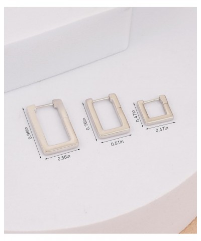 Gold Hoop Earrings for Women, Gold Square Earrings Hoop Huggie Earrings Sterling Silver Rectangle Hoops Small Square Hoop Ear...