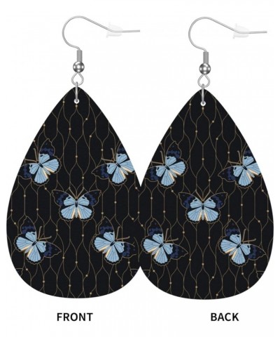 Houndstooth Pattern Double-Sided Leather Earrings For Women Lightweight Leaf Dangle Cute Earrings Teardrop Earrings Butterfli...