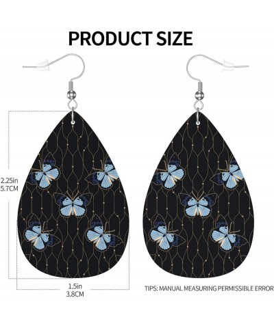 Houndstooth Pattern Double-Sided Leather Earrings For Women Lightweight Leaf Dangle Cute Earrings Teardrop Earrings Butterfli...