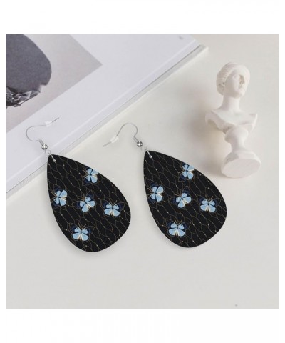 Houndstooth Pattern Double-Sided Leather Earrings For Women Lightweight Leaf Dangle Cute Earrings Teardrop Earrings Butterfli...