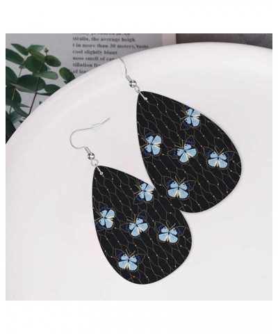 Houndstooth Pattern Double-Sided Leather Earrings For Women Lightweight Leaf Dangle Cute Earrings Teardrop Earrings Butterfli...