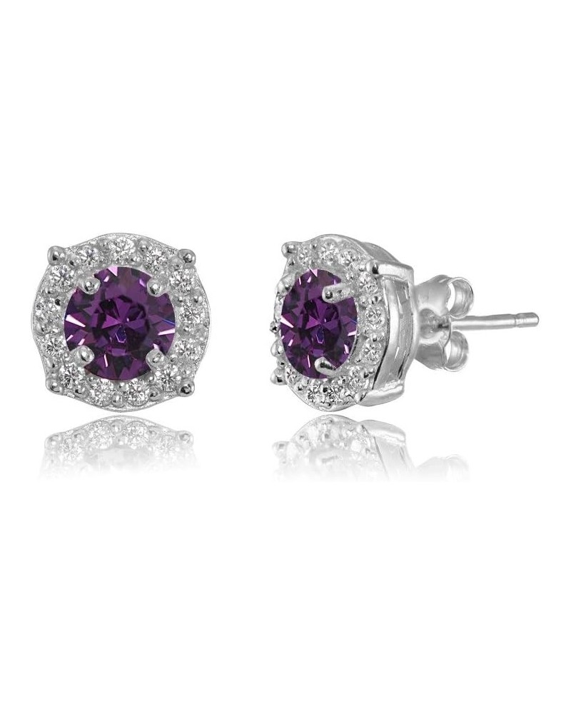 Sterling Silver 5mm Round Halo European Crystals Fancy Stud Earrings for Women Girls February - Purple $13.99 Earrings