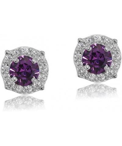 Sterling Silver 5mm Round Halo European Crystals Fancy Stud Earrings for Women Girls February - Purple $13.99 Earrings