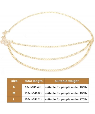 MultiLayer Waist Chain Belts for Women, Adjustable Metal Body Belly Chain for Dress Gold Butterfly S: (Fit Waist 90cm/35.4in)...