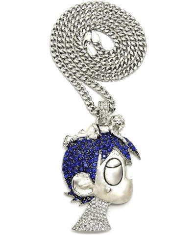 Cartoon V Crystal Rhinestone Pendant Necklace Luv SILVER COLOR LRG WITH BLUE STONES CUBAN CHAIN $17.97 Necklaces