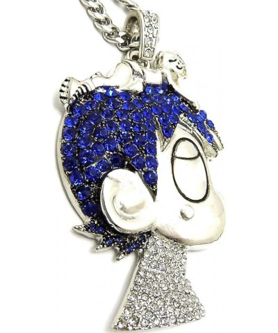 Cartoon V Crystal Rhinestone Pendant Necklace Luv SILVER COLOR LRG WITH BLUE STONES CUBAN CHAIN $17.97 Necklaces