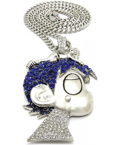 Cartoon V Crystal Rhinestone Pendant Necklace Luv SILVER COLOR LRG WITH BLUE STONES CUBAN CHAIN $17.97 Necklaces