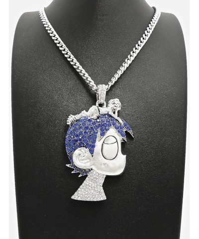 Cartoon V Crystal Rhinestone Pendant Necklace Luv SILVER COLOR LRG WITH BLUE STONES CUBAN CHAIN $17.97 Necklaces