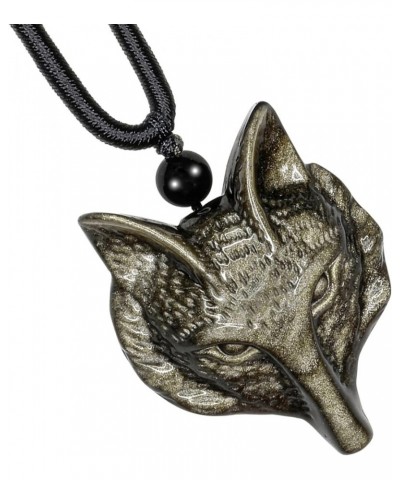 Natural Golden Obsidian Pendant Necklace for Unisex Adjustable Handcrafted Good Luck Crystal Stone Necklace Wolf Head $13.24 ...