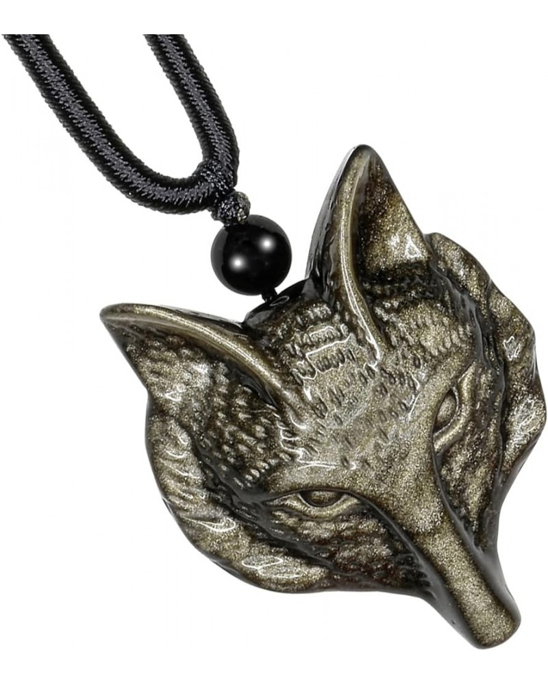 Natural Golden Obsidian Pendant Necklace for Unisex Adjustable Handcrafted Good Luck Crystal Stone Necklace Wolf Head $13.24 ...