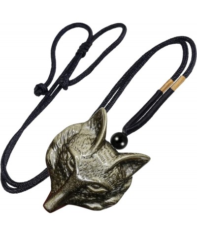 Natural Golden Obsidian Pendant Necklace for Unisex Adjustable Handcrafted Good Luck Crystal Stone Necklace Wolf Head $13.24 ...