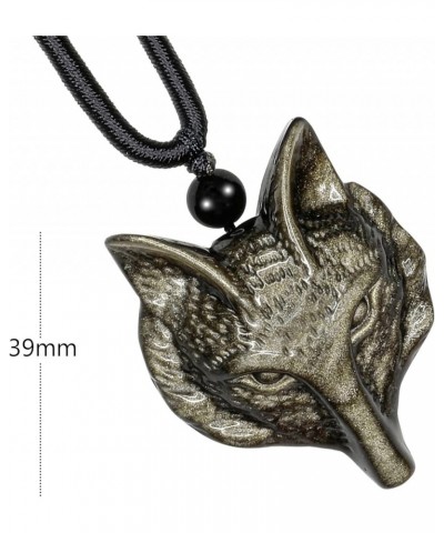 Natural Golden Obsidian Pendant Necklace for Unisex Adjustable Handcrafted Good Luck Crystal Stone Necklace Wolf Head $13.24 ...