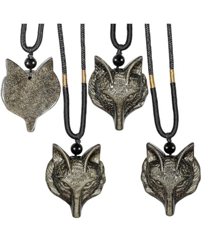 Natural Golden Obsidian Pendant Necklace for Unisex Adjustable Handcrafted Good Luck Crystal Stone Necklace Wolf Head $13.24 ...