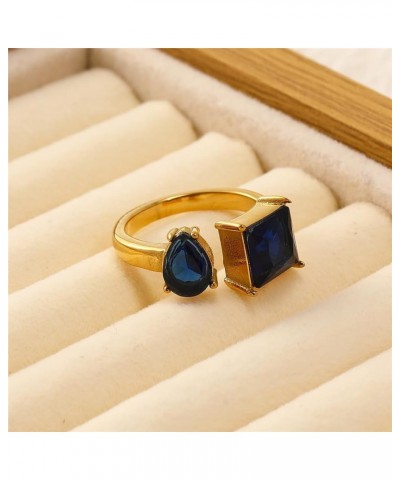 Unisex Stainless Steel Creative Personality Square Cut Crystal Zirconia Inlay Heart Shaped Open Ring Blue $10.61 Others