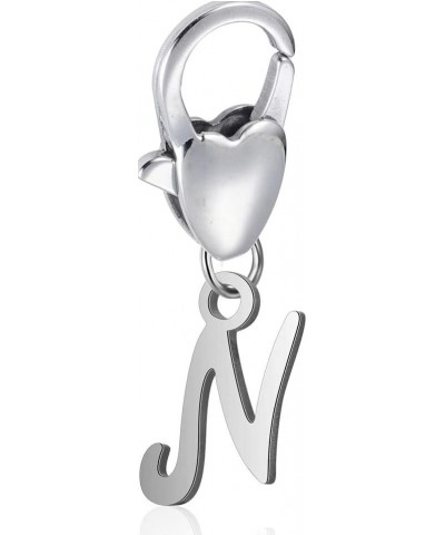 Initial A-Z Letter Charm Stainless Steel Heart Lobster Clasp Alphabet Dangle Beads for Bracelets Keychain Necklaces Jewelry f...