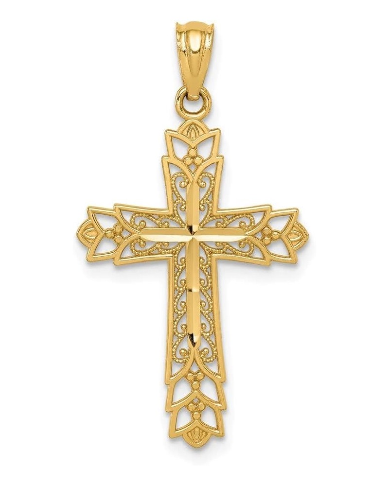 Solid 14K Gold Polished Filigree Cross Pendant $93.48 Pendants