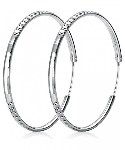 925 Sterling Silver Hoop Earrings Small to Large 3mm Thick Diamond Flower Cut Hoops Gift for Women Girls 20 30 40 50 60 mm 30...