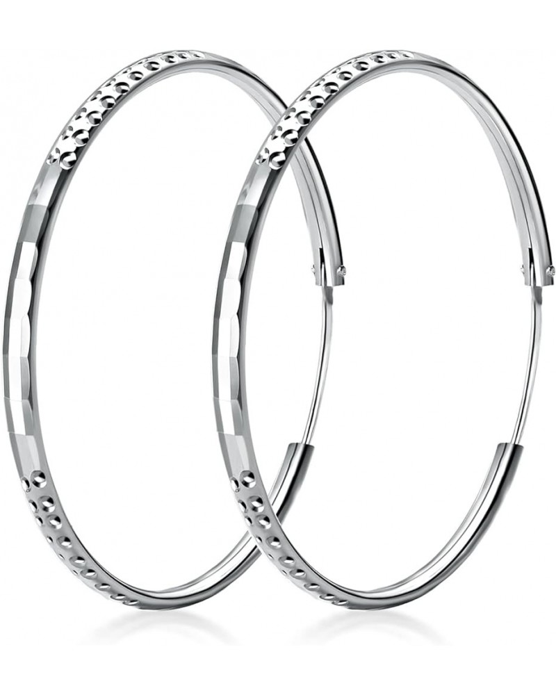 925 Sterling Silver Hoop Earrings Small to Large 3mm Thick Diamond Flower Cut Hoops Gift for Women Girls 20 30 40 50 60 mm 30...