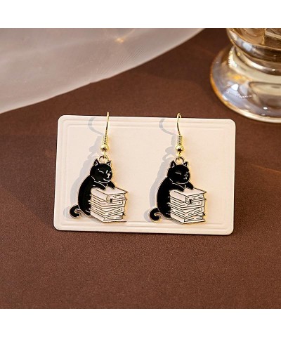 2pairs Kawaii Cute Little Cat Earrings Cartoon Black White Cat Earrings Teacup Sweet Cat Book Earrings Earrings For Women Gir...