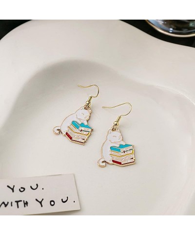 2pairs Kawaii Cute Little Cat Earrings Cartoon Black White Cat Earrings Teacup Sweet Cat Book Earrings Earrings For Women Gir...