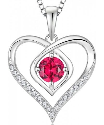 Heart Birthstone Necklace for Women 925 Sterling Silver Necklace Love Heart Pendant Birthstones Jewelry Gift Ruby $26.65 Neck...