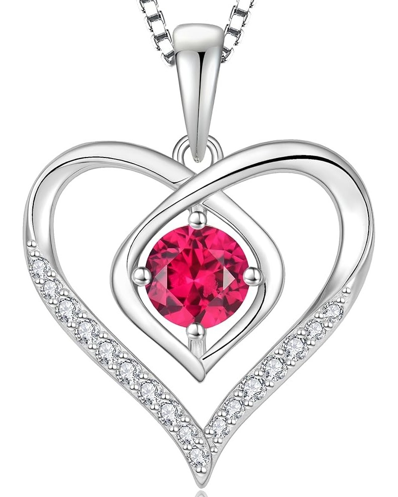 Heart Birthstone Necklace for Women 925 Sterling Silver Necklace Love Heart Pendant Birthstones Jewelry Gift Ruby $26.65 Neck...