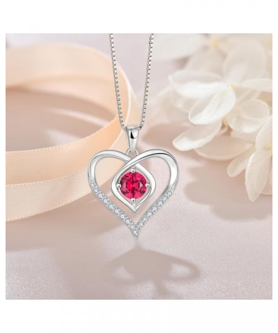 Heart Birthstone Necklace for Women 925 Sterling Silver Necklace Love Heart Pendant Birthstones Jewelry Gift Ruby $26.65 Neck...