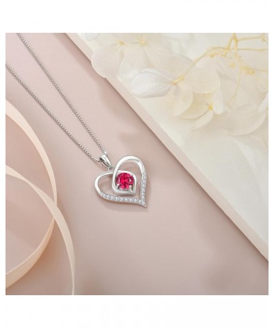 Heart Birthstone Necklace for Women 925 Sterling Silver Necklace Love Heart Pendant Birthstones Jewelry Gift Ruby $26.65 Neck...