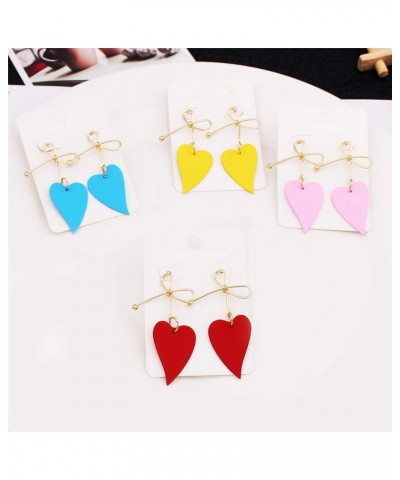 4 Pairs Chic Charm Boho Red Yellow Matte Paint Heart Statement Stud Dangle Drop Earrings Set with Gold Bow for Women Sister M...