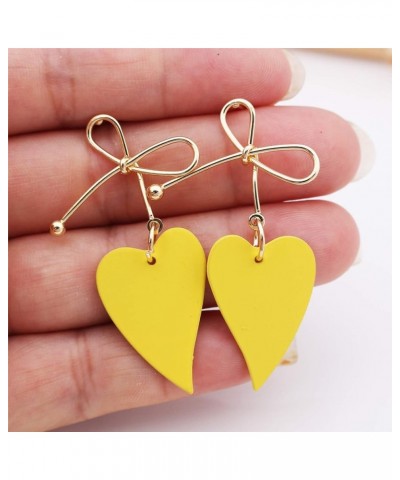 4 Pairs Chic Charm Boho Red Yellow Matte Paint Heart Statement Stud Dangle Drop Earrings Set with Gold Bow for Women Sister M...