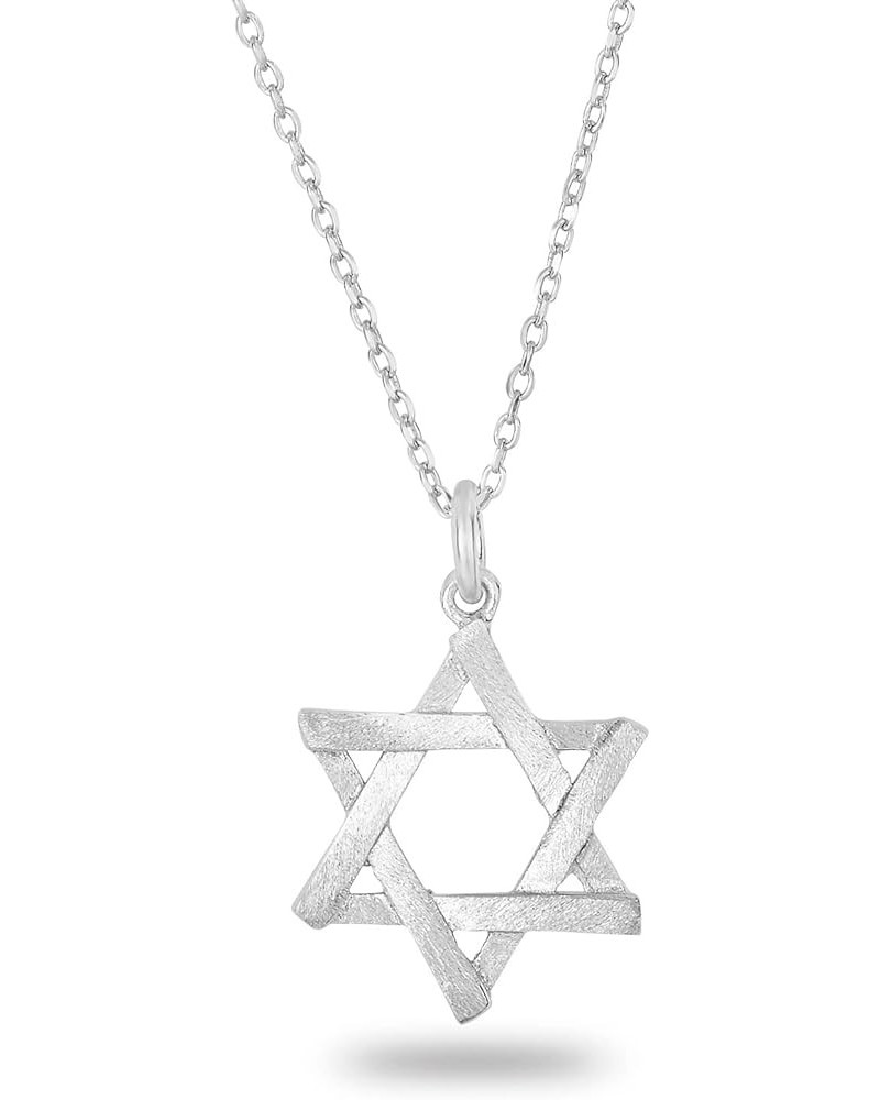 925 Sterling Silver Matte Brush Star of David Pendant Necklace 18 inch Silver Sterling Silver $10.40 Necklaces