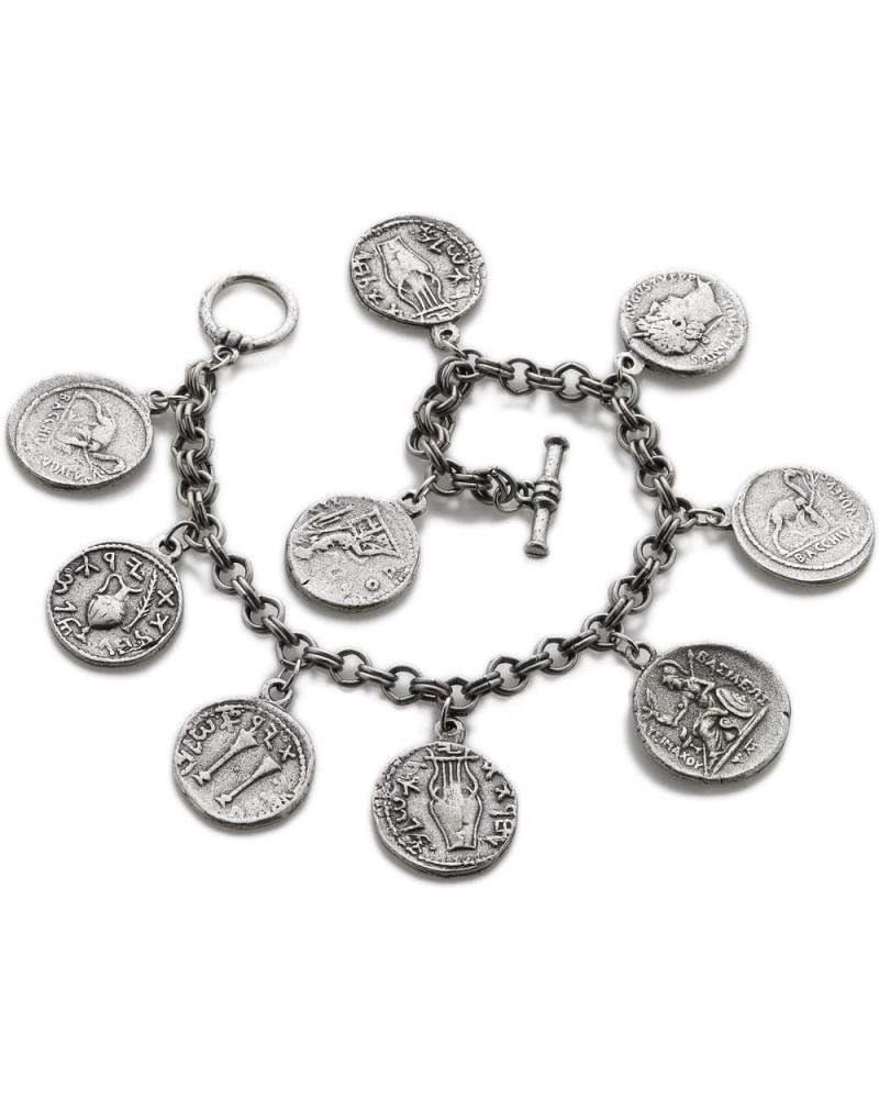 Roman Coin Charm Bracelet - Antique Silver Plated $38.04 Bracelets