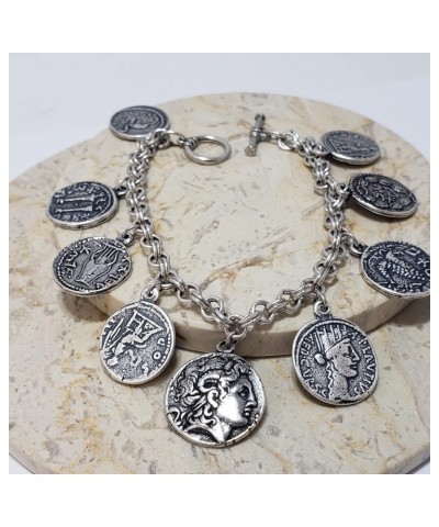 Roman Coin Charm Bracelet - Antique Silver Plated $38.04 Bracelets