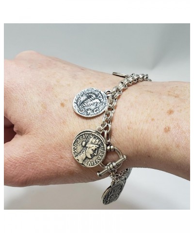 Roman Coin Charm Bracelet - Antique Silver Plated $38.04 Bracelets